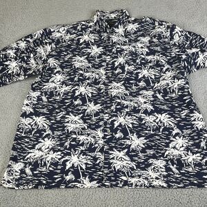 Roper Shirt Mens XL Navy White Palm Tree Print Western Cowboy Rodeo Rancher